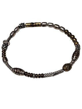 Handcrafted Mixed Metal Beaded Bracelet Stretch Minimalist Boho Fashion Jewelry